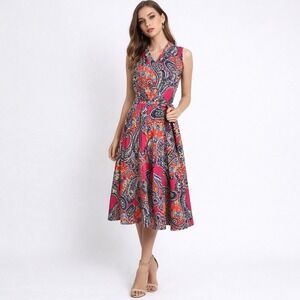 Lauren Ralph Lauren Paisley Faux Wrap Midi Dress Sleeveless Womens Large